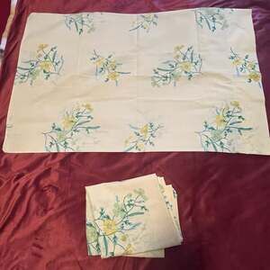 Vintage Sears Perma-Prest Queen Pillowcases Yellow Floral Print Set of 2 Pristin